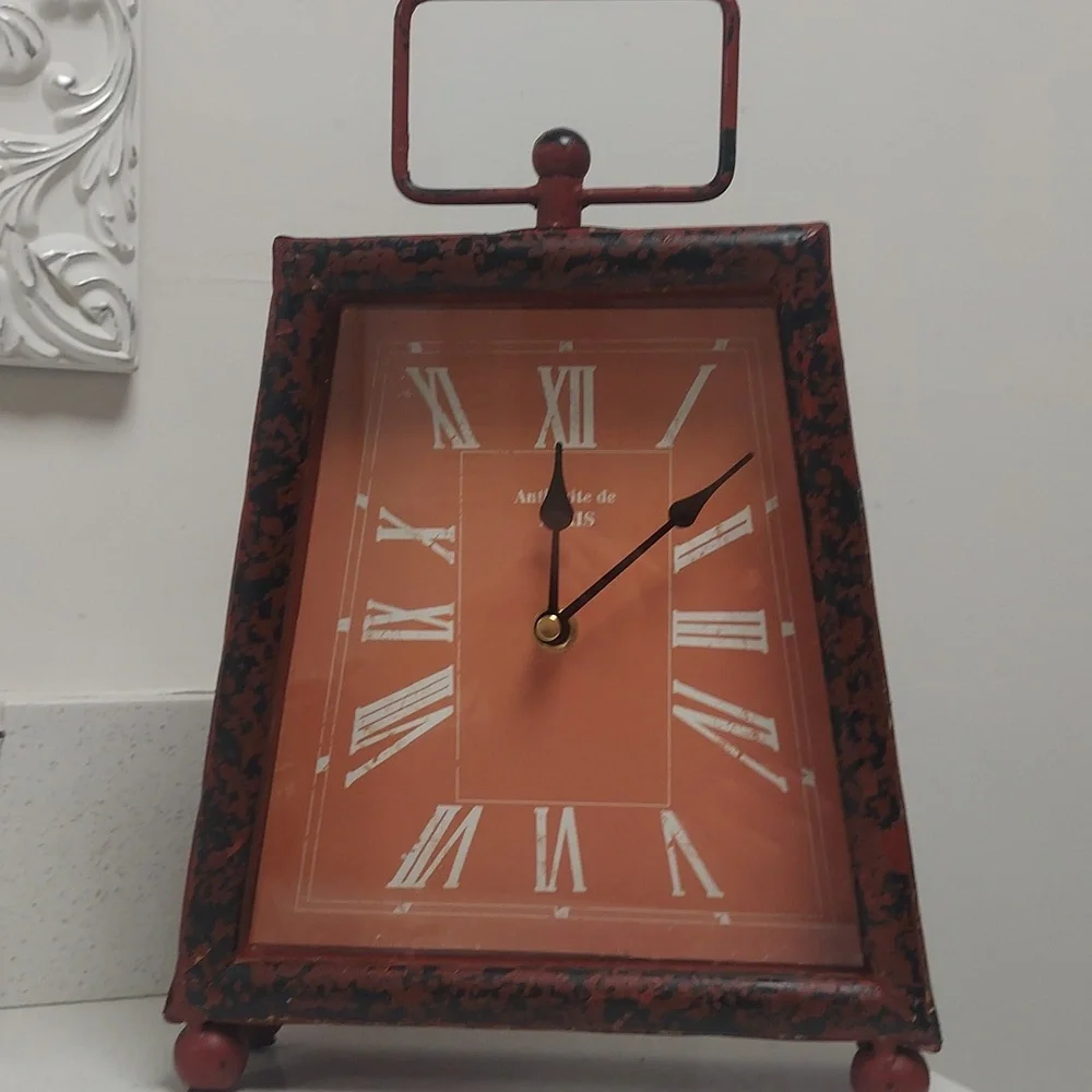 Antiquite Paris  Distressed Brick Red Table Shelf Clock